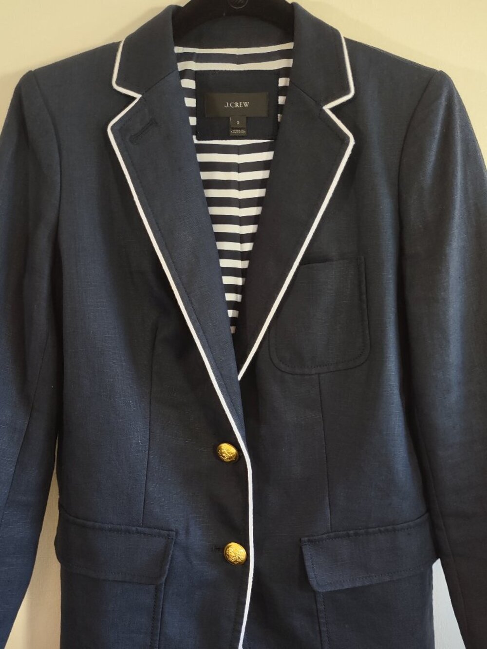 J Crew Rhodes Linen Blazer Size 2 Capsule Nautical Preppy Office Country Club - Picture 4 of 13